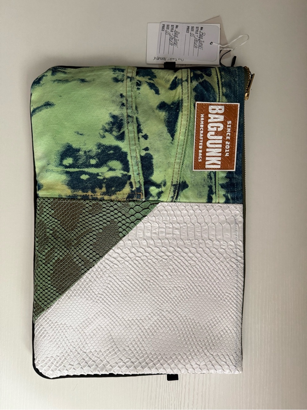 Green & White Colorblock Clutch